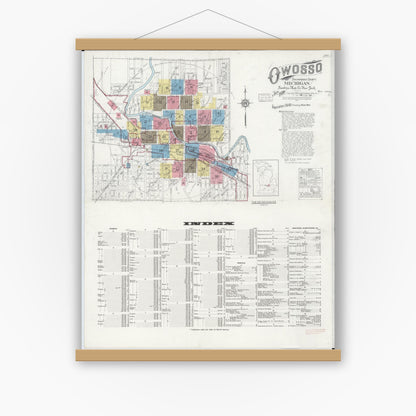 Old map wall art mockup — magnetic wood frame on white wall — Sanborn Fire Insurance Map from Owosso, Shiawassee County, Michigan (1930) - Complete Map Set