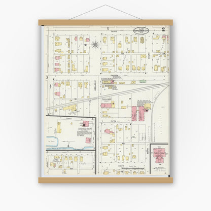 Old map wall art mockup — magnetic wood frame on white wall — Sanborn Fire Insurance Map from Tipp City, Miami County, Ohio (1898), Sheet #0002