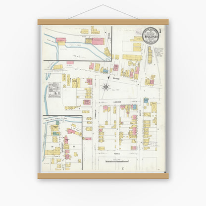Old map wall art mockup — magnetic wood frame on white wall — Sanborn Fire Insurance Map from Weissport, Carbon County, Pennsylvania (1908) - Complete Map Set