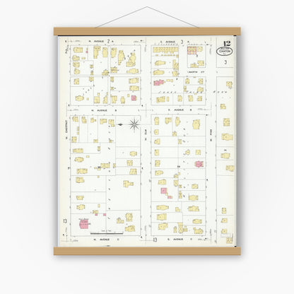 Old map wall art mockup — magnetic wood frame on white wall — Sanborn Fire Insurance Map from Canton, Fulton County, Illinois (1909), Sheet #0012