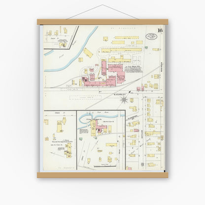 Old map wall art mockup — magnetic wood frame on white wall — Sanborn Fire Insurance Map from Flint, Genesee County, Michigan (1898), Sheet #0016
