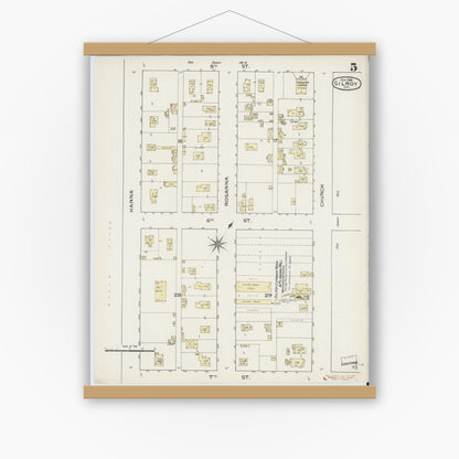 Old map wall art mockup — magnetic wood frame on white wall — Sanborn Fire Insurance Map from Gilroy, Santa Clara County, California (1886), Sheet #0005
