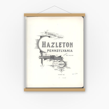 Old map wall art mockup — magnetic wood frame on white wall — Sanborn Fire Insurance Map from Hazleton, Luzerne County, Pennsylvania (1955), Sheet #0001