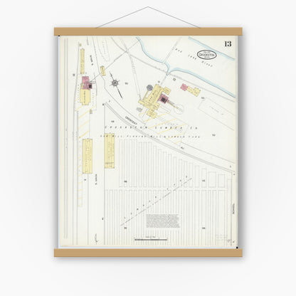Old map wall art mockup — magnetic wood frame on white wall — Sanborn Fire Insurance Map from Crookston, Polk County, Minnesota (1913), Sheet #0013