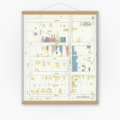 Old map wall art mockup — magnetic wood frame on white wall — Sanborn Fire Insurance Map from Tarpon Springs, Pinellas County, Florida (1909), Sheet #0004
