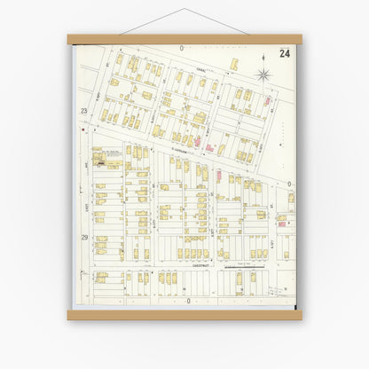 Old map wall art mockup — magnetic wood frame on white wall — Sanborn Fire Insurance Map from Hamilton, Butler County, Ohio (1899), Sheet #0024