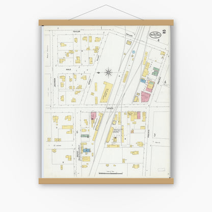 Old map wall art mockup — magnetic wood frame on white wall — Sanborn Fire Insurance Map from Marengo, McHenry County, Illinois (1905), Sheet #0002