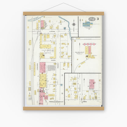 Old map wall art mockup — magnetic wood frame on white wall — Sanborn Fire Insurance Map from Sparta, Kent County, Michigan (1918), Sheet #0003