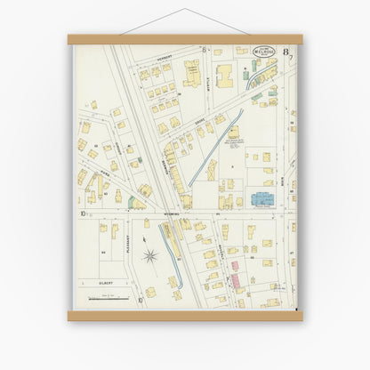 Old map wall art mockup — magnetic wood frame on white wall — Sanborn Fire Insurance Map from Melrose, Middlesex County, Massachusetts (1897), Sheet #0008