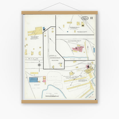 Old map wall art mockup — magnetic wood frame on white wall — Sanborn Fire Insurance Map from Hancock, Houghton County, Michigan (1917), Sheet #0011