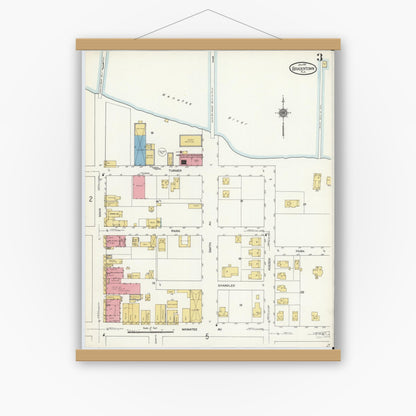Old map wall art mockup — magnetic wood frame on white wall — Sanborn Fire Insurance Map from Bradentown, Manatee County, Florida (1911), Sheet #0003