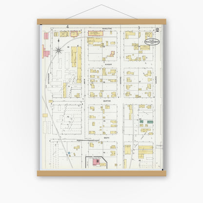 Old map wall art mockup — magnetic wood frame on white wall — Sanborn Fire Insurance Map from Richland Center, Richland County, Wisconsin (1905), Sheet #0002