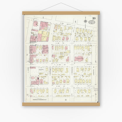 Old map wall art mockup — magnetic wood frame on white wall — Sanborn Fire Insurance Map from Sedalia, Pettis County, Missouri (1914), Sheet #0010