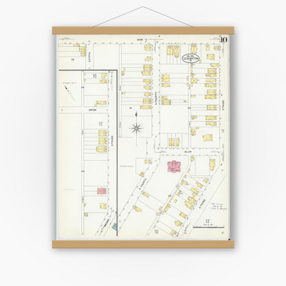 Old map wall art mockup — magnetic wood frame on white wall — Sanborn Fire Insurance Map from Lehighton, Carbon County, Pennsylvania (1908), Sheet #0010