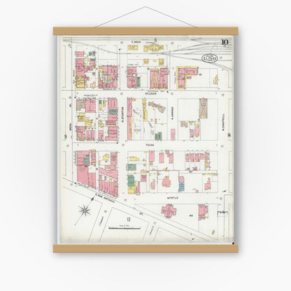 Old map wall art mockup — magnetic wood frame on white wall — Sanborn Fire Insurance Map from El Paso, El Paso County, Texas (1902), Sheet #0010