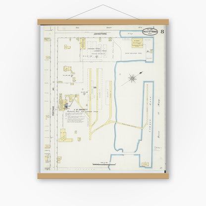 Old map wall art mockup — magnetic wood frame on white wall — Sanborn Fire Insurance Map from Sault Sainte Marie, Chippewa County, Michigan (1890), Sheet #0008