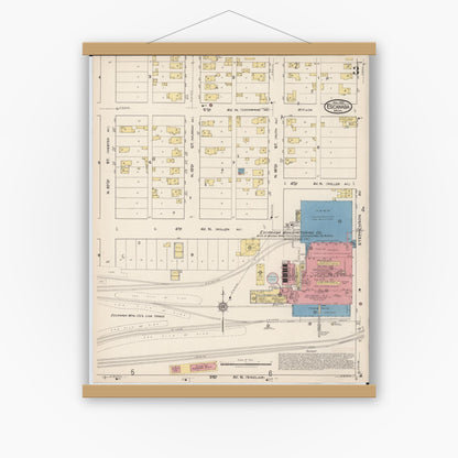 Old map wall art mockup — magnetic wood frame on white wall — Sanborn Fire Insurance Map from Escanaba, Delta County, Michigan (1921), Sheet #0003