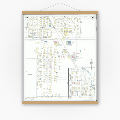 Old map wall art mockup — magnetic wood frame on white wall — Sanborn Fire Insurance Map from Arcanum, Darke County, Ohio (1951), Sheet #0005