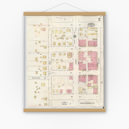 Old map wall art mockup — magnetic wood frame on white wall — Sanborn Fire Insurance Map from Ferris, Ellis County, Texas (1941), Sheet #0002