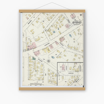 Old map wall art mockup — magnetic wood frame on white wall — Sanborn Fire Insurance Map from Benton Harbor, Berrien County, Michigan (1889), Sheet #0003