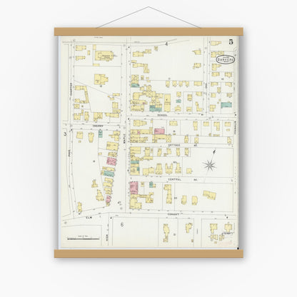 Old map wall art mockup — magnetic wood frame on white wall — Sanborn Fire Insurance Map from Danvers, Essex County, Massachusetts (1897), Sheet #0005