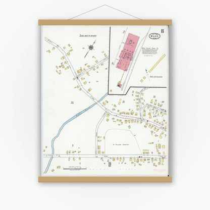 Old map wall art mockup — magnetic wood frame on white wall — Sanborn Fire Insurance Map from Ware, Hampshire County, Massachusetts (1919), Sheet #0008