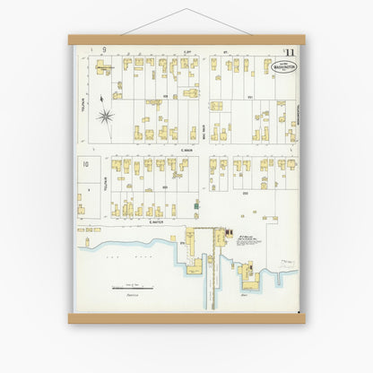 Old map wall art mockup — magnetic wood frame on white wall — Sanborn Fire Insurance Map from Washington, Beaufort County, North Carolina (1901), Sheet #0011