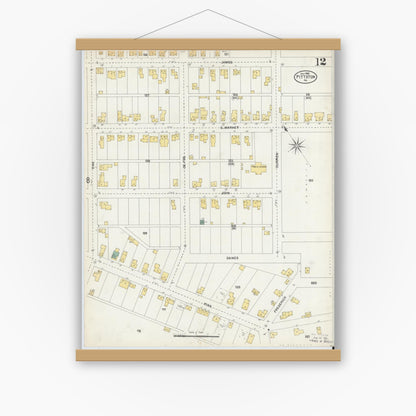 Old map wall art mockup — magnetic wood frame on white wall — Sanborn Fire Insurance Map from Pittston, Luzerne County, Pennsylvania (1903), Sheet #0012
