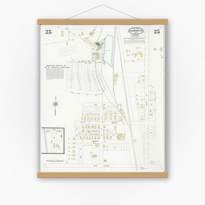 Old map wall art mockup — magnetic wood frame on white wall — Sanborn Fire Insurance Map from Iron Mountain, Dickinson County, Michigan (1930), Sheet #0025