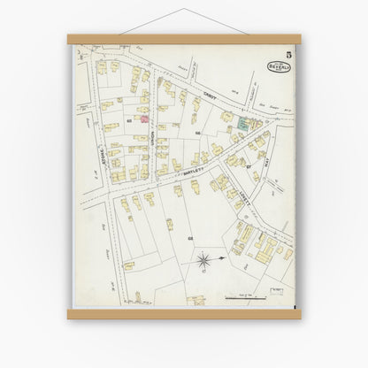 Old map wall art mockup — magnetic wood frame on white wall — Sanborn Fire Insurance Map from Beverly, Essex County, Massachusetts (1891), Sheet #0005