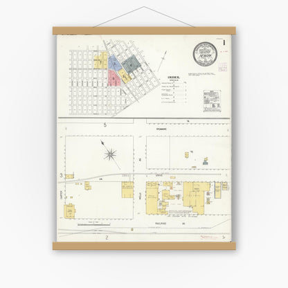 Old map wall art mockup — magnetic wood frame on white wall — Sanborn Fire Insurance Map from Newark, Alameda County, California (1908), Sheet #0001