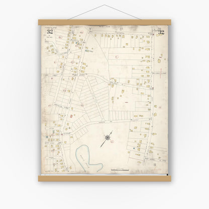 Old map wall art mockup — magnetic wood frame on white wall — Sanborn Fire Insurance Map from Plymouth, Plymouth County, Massachusetts (1948), Sheet #0032