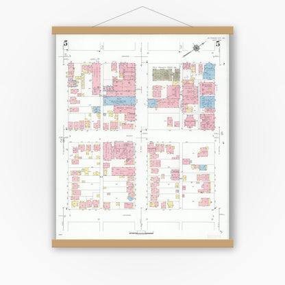 Old map wall art mockup — magnetic wood frame on white wall — Sanborn Fire Insurance Map from Jefferson City, Cole County, Missouri (1939), Sheet #0005