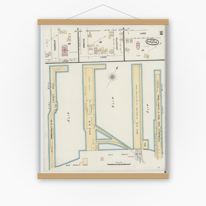 Old map wall art mockup — magnetic wood frame on white wall — Sanborn Fire Insurance Map from Dunkirk, Chautauqua County, New York (1888) - Complete Map Set