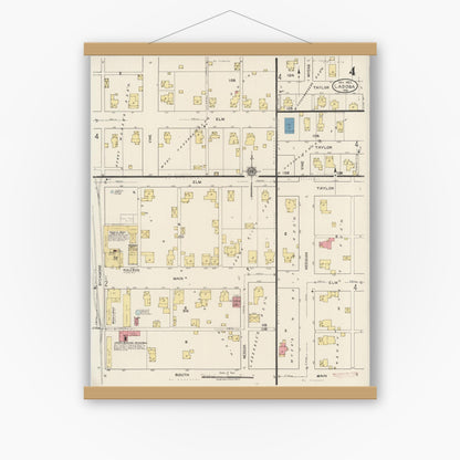 Old map wall art mockup — magnetic wood frame on white wall — Sanborn Fire Insurance Map from Ladoga, Montgomery County, Indiana (1922), Sheet #0004