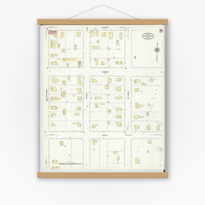 Old map wall art mockup — magnetic wood frame on white wall — Sanborn Fire Insurance Map from Ithaca, Gratiot County, Michigan (1911), Sheet #0009