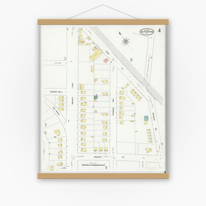 Old map wall art mockup — magnetic wood frame on white wall — Sanborn Fire Insurance Map from Rutherford, Bergen County, New Jersey (1909), Sheet #0004
