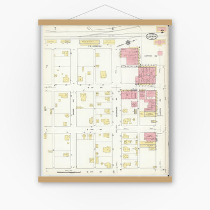 Old map wall art mockup — magnetic wood frame on white wall — Sanborn Fire Insurance Map from Lufkin, Angelina County, Texas (1915), Sheet #0002