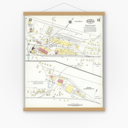 Old map wall art mockup — magnetic wood frame on white wall — Sanborn Fire Insurance Map from Franklin, Independent Cities, Virginia (1923), Sheet #0012