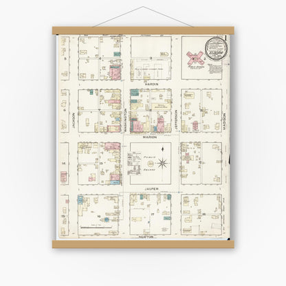 Old map wall art mockup — magnetic wood frame on white wall — Sanborn Fire Insurance Map from Eldora, Hardin County, Iowa (1886) â€” Complete Set