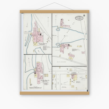 Old map wall art mockup — magnetic wood frame on white wall — Sanborn Fire Insurance Map from Ypsilanti, Washtenaw County, Michigan (1888), Sheet #0009