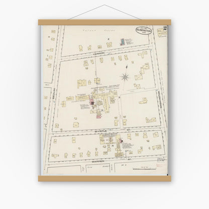 Old map wall art mockup — magnetic wood frame on white wall — Sanborn Fire Insurance Map from South Abington, Plymouth County, Massachusetts (1885), Sheet #0002