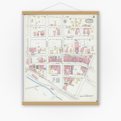 Old map wall art mockup — magnetic wood frame on white wall — Sanborn Fire Insurance Map from Galena, Jo Daviess County, Illinois (1893), Sheet #0003