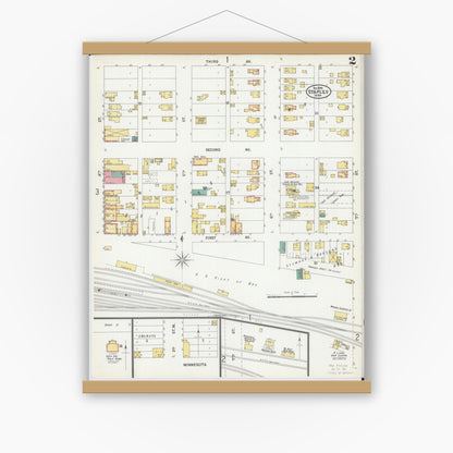 Old map wall art mockup — magnetic wood frame on white wall — Sanborn Fire Insurance Map from Staples, Todd County, Minnesota (1899), Sheet #0002