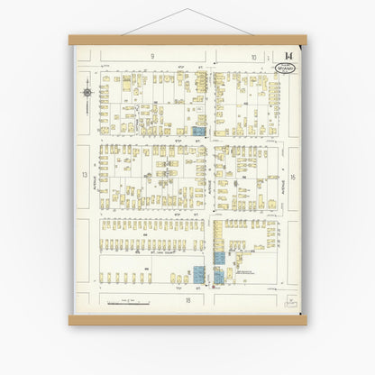 Old map wall art mockup — magnetic wood frame on white wall — Sanborn Fire Insurance Map from Miami, Dade County, Florida (1914), Sheet #0014