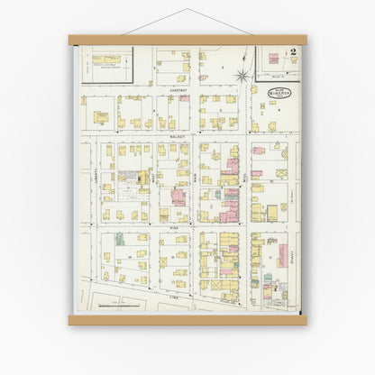 Old map wall art mockup — magnetic wood frame on white wall — Sanborn Fire Insurance Map from Minerva, Stark And Carroll Counties, Ohio (1895), Sheet #0002