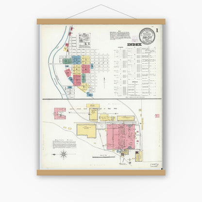 Old map wall art mockup — magnetic wood frame on white wall — Sanborn Fire Insurance Map from Gas City, Grant County, Indiana (1904) - Complete Map Set
