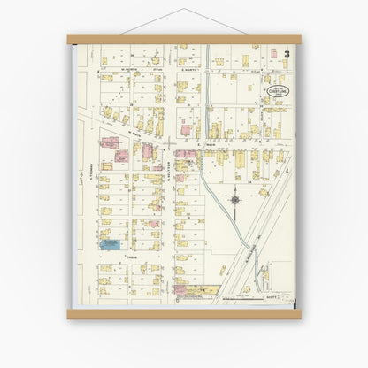 Old map wall art mockup — magnetic wood frame on white wall — Sanborn Fire Insurance Map from Crestline, Crawford County, Ohio (1910), Sheet #0003
