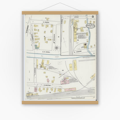 Old map wall art mockup — magnetic wood frame on white wall — Sanborn Fire Insurance Map from Canastota, Madison County, New York (1890), Sheet #0003