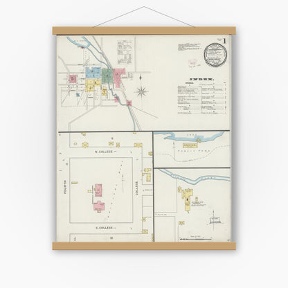 Old map wall art mockup — magnetic wood frame on white wall — Sanborn Fire Insurance Map from Evansville, Rock County, Wisconsin (1894), Sheet #0001